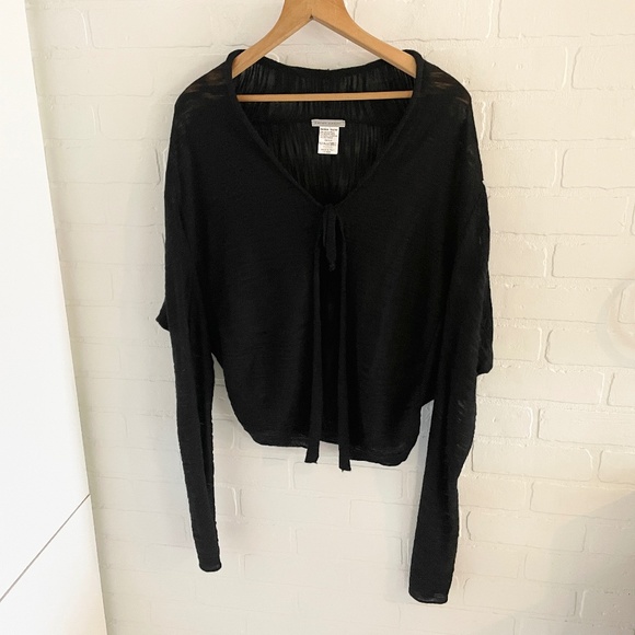 Sarah Pacini Knit Sweater Cardigan Tie-Front Merino Wool Black Oversized OS - Picture 1 of 12